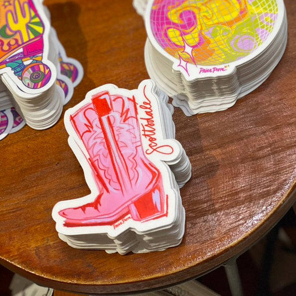 Scottsdale Cowgirl Boot Sticker - Hand Painted Watercolor Vinyl Decal