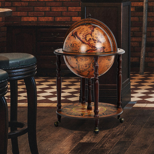 16th Century Italian Wine Cabinet with Wheels - Vintage Globe Wine Bar Stand