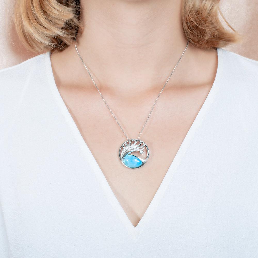 Larimar Laka Pendant - 925 Sterling Silver with Larimar, Topaz, and Aquamarine