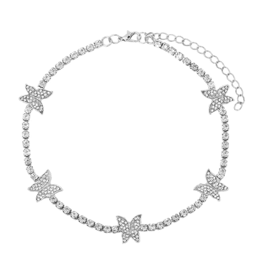 Annabella Butterfly Choker Necklace - 925 Sterling Silver with CZ Stones