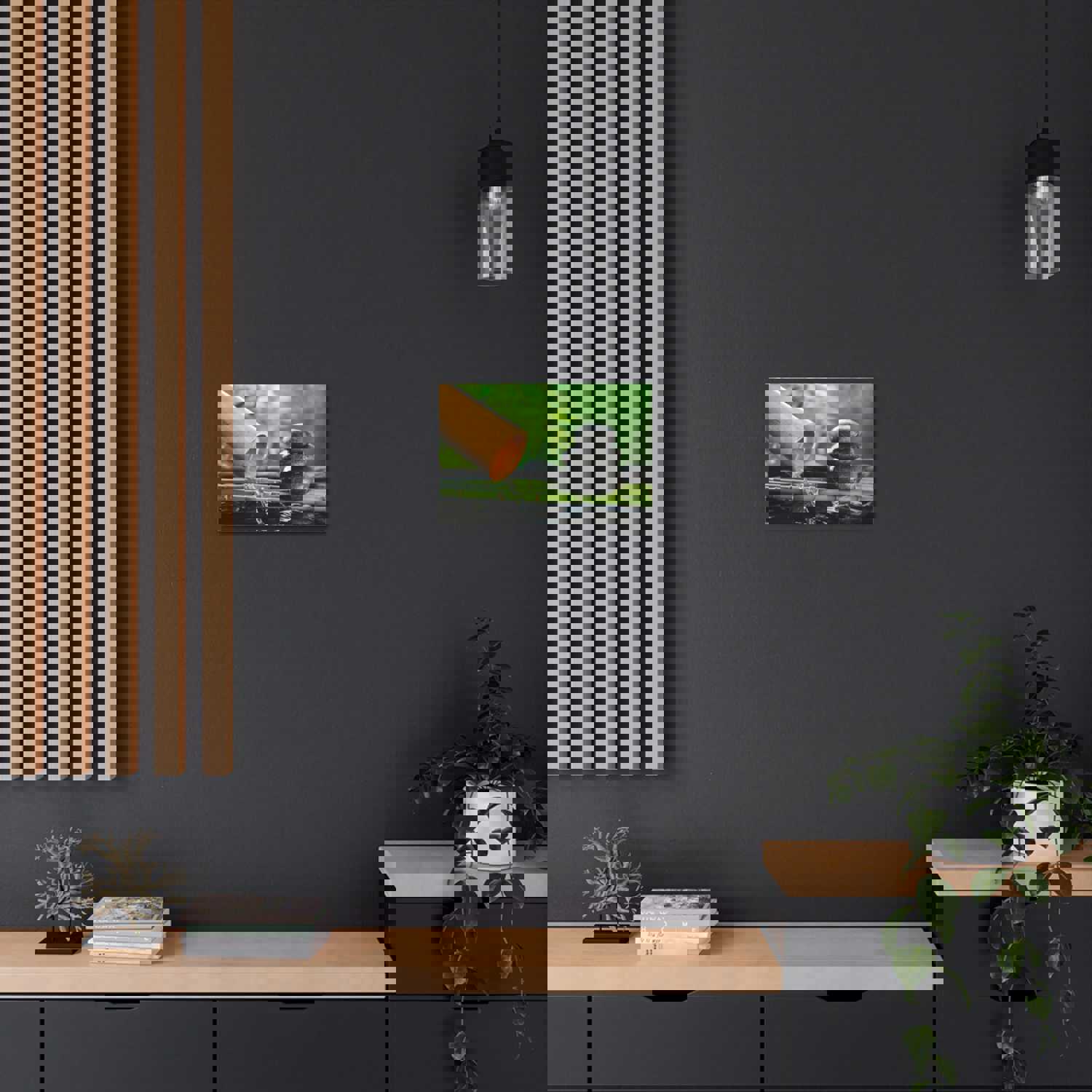 Traditional Bamboo Fountain Forest Floral Nature Photography Canvas Wall Art for Home Decor