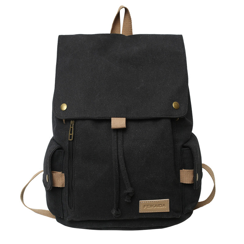 lhzstore Flap Backpack for Women - Large Capacity Fashion Canvas Drawstring School Bag
