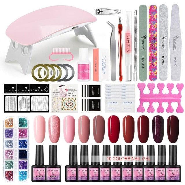 Home Salon Nail Gel Polish Manicure Art Kit with Rhinestone Crystals