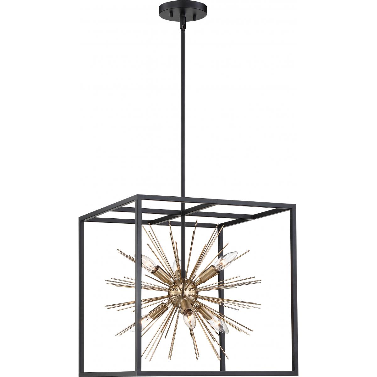 Spirefly 6 Light Pendant - Matte Black and Burnished Brass Finish