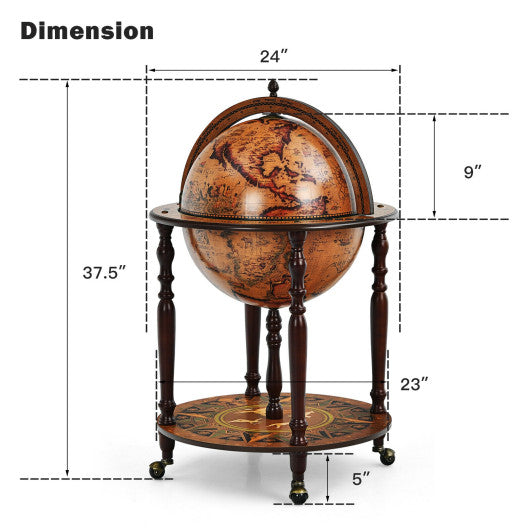 16th Century Italian Wine Cabinet with Wheels - Vintage Globe Wine Bar Stand