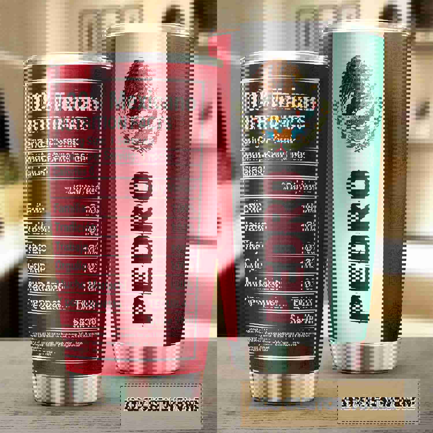 Personalized Mexicano Nutrition Facts Stainless Steel Tumbler - Double-Walled Insulation Sporty Thermal Cup