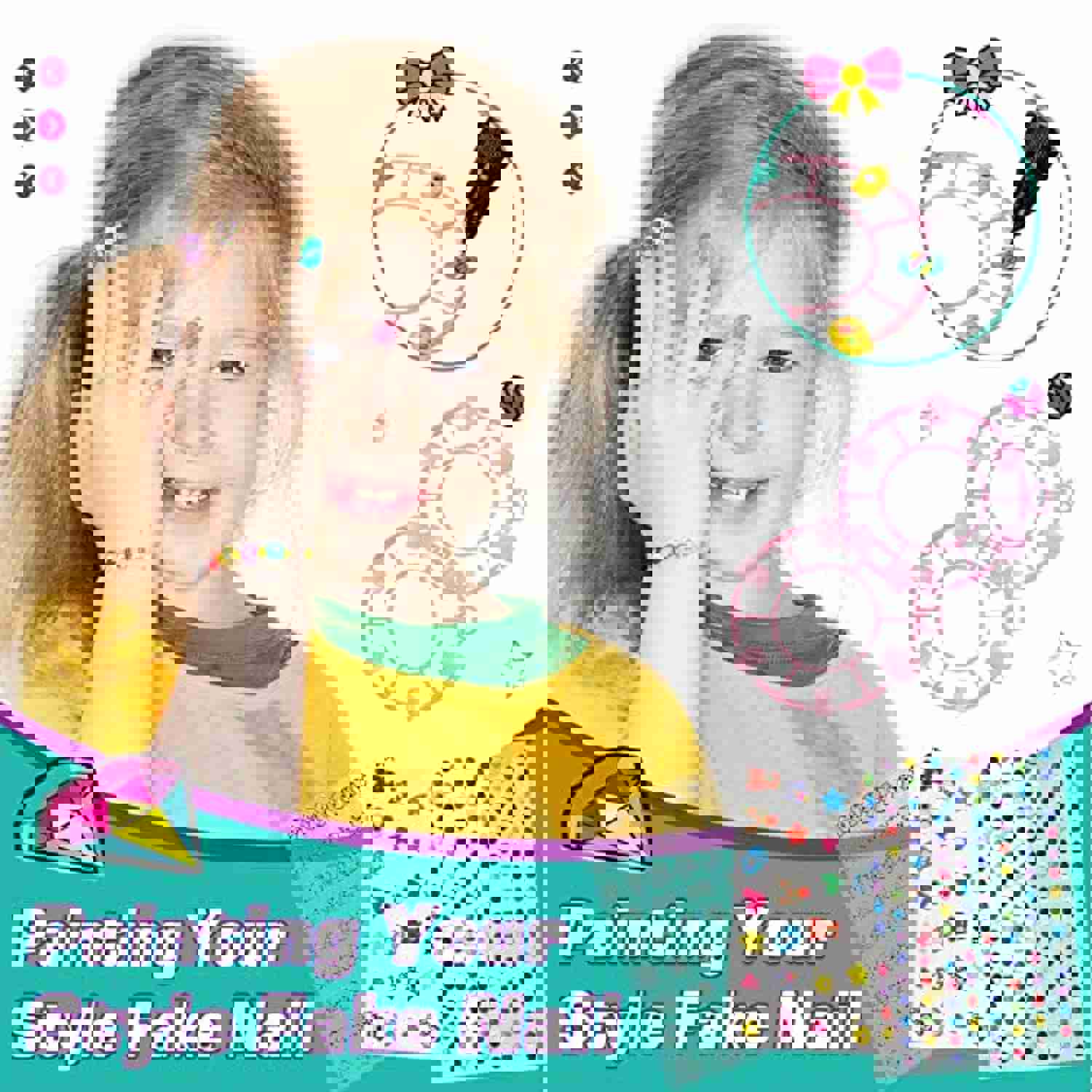 Amagoing Nail Art Kit for Girls, Kids Nail Polish Play Set with Nail Dryer, 2 in 1 Nail Pens, Sticky Cartoon Fake Nail, DIY Sticker, Glitter Powder, Nail Studio Decoration Birthday Gift for Kids Age 6-12