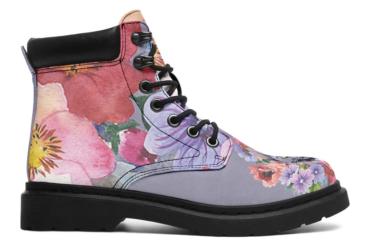 Floral Cat Classic Vibe Boots - Custom Printed Vegan Boots