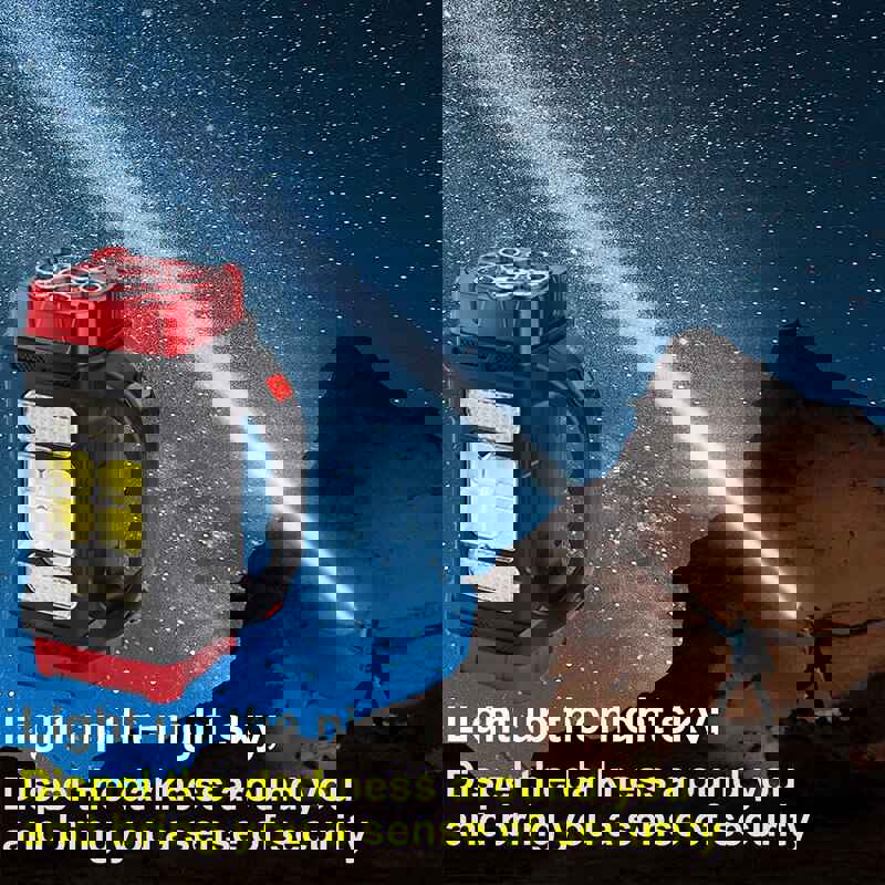 150000 Lumens Dual-Head Solar LED Searchlight with COB Work Light and USB Rechargeable Power Bank