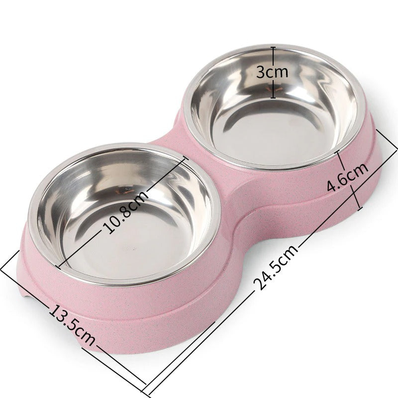Double Pet Bowls Stainless Steel Dog Food and Water Feeder for Cats and Puppies