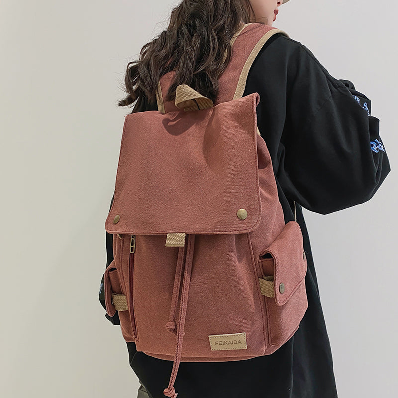 lhzstore Flap Backpack for Women - Large Capacity Fashion Canvas Drawstring School Bag