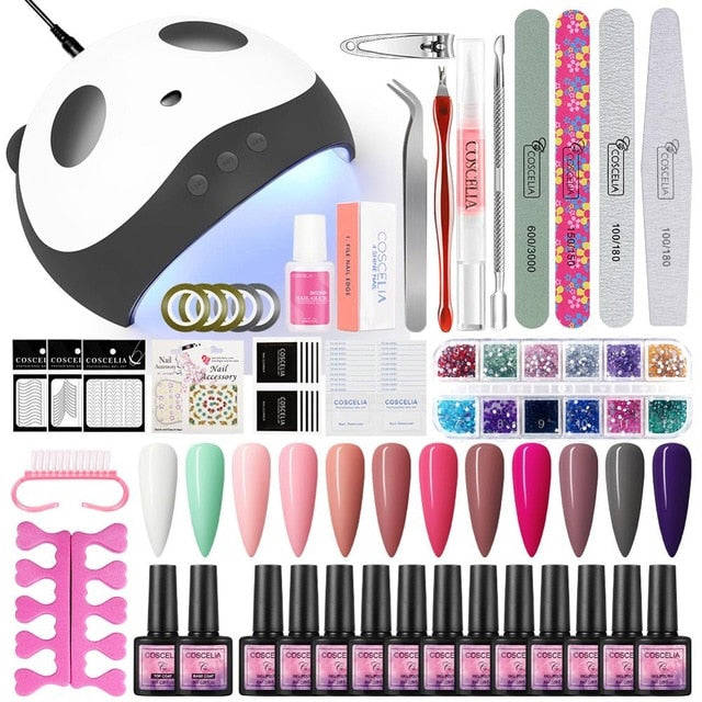 Home Salon Nail Gel Polish Manicure Art Kit with Rhinestone Crystals