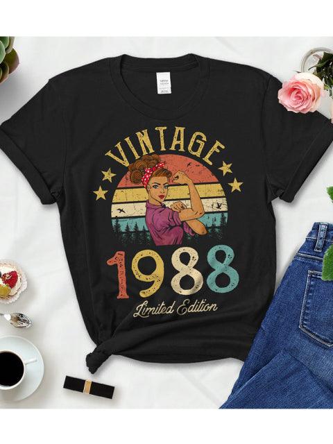 Vintage 1988 Women's T-Shirt - 34th Birthday Gift, Retro Black Cotton Tee for Mom, Wife, or Girlfriend