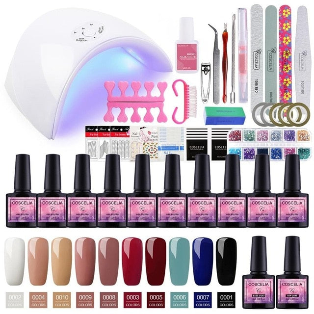 Home Salon Nail Gel Polish Manicure Art Kit with Rhinestone Crystals