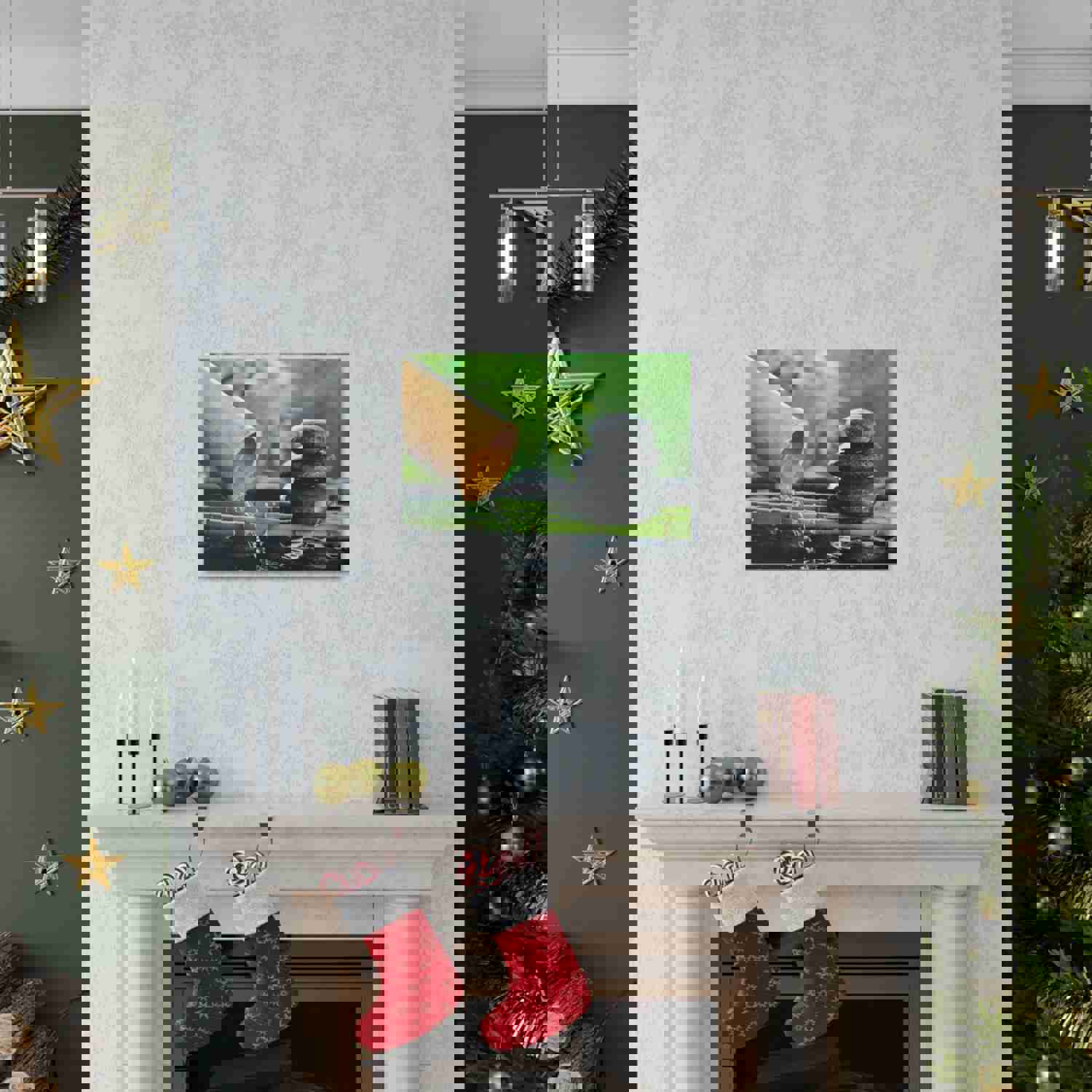 Traditional Bamboo Fountain Forest Floral Nature Photography Canvas Wall Art for Home Decor