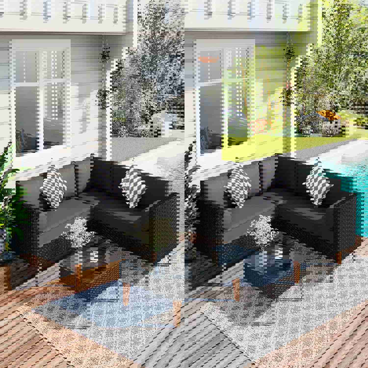 SEGMART 4-Piece Outdoor Patio Furniture Set with Colorful Pillows & Table