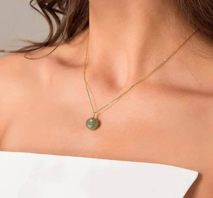 Gold Filled Hetian Jade Pendant Safe Buckle Necklace for Women
