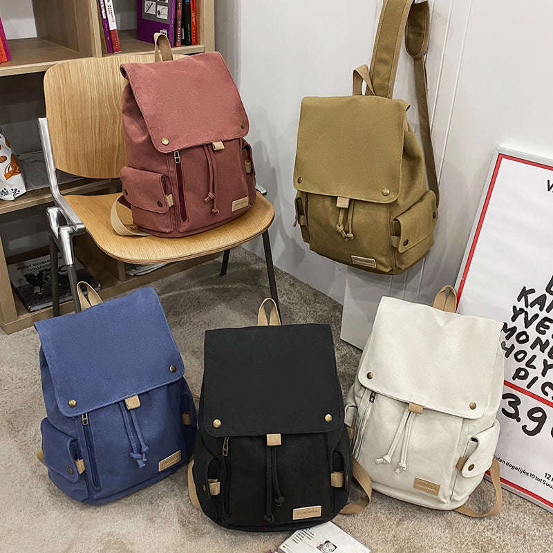 lhzstore Flap Backpack for Women - Large Capacity Fashion Canvas Drawstring School Bag