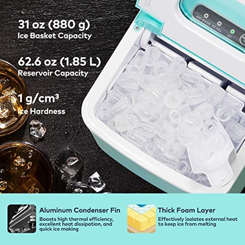 NOVETE Portable Ice Maker Machine for Countertop - Fast Ice-Making, Energy-Saving, 28.7 lbs Daily