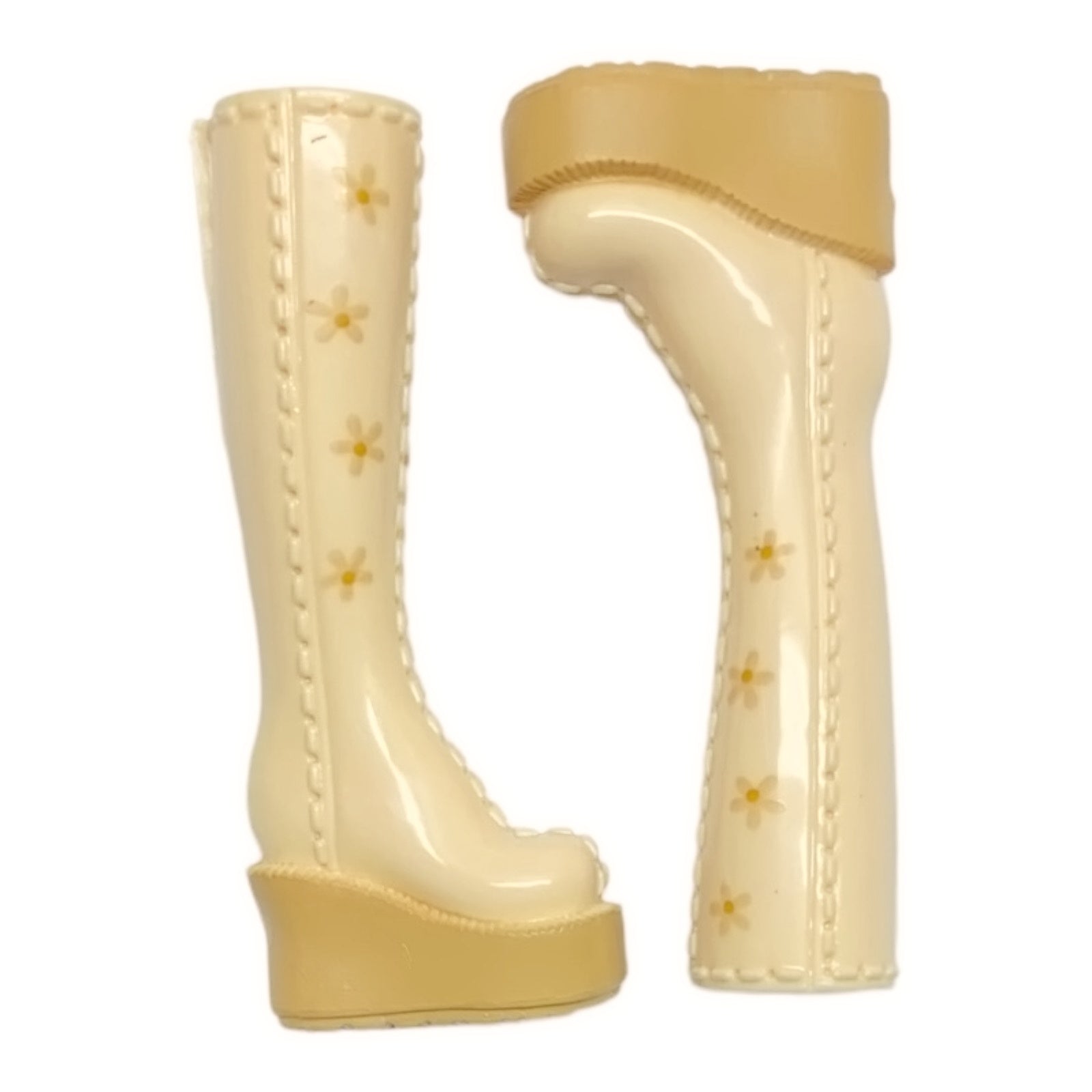 Mattel Barbie My Scene Doll Replacement Shoes - Tall Knee High Ivory Cream Floral Platform Boots