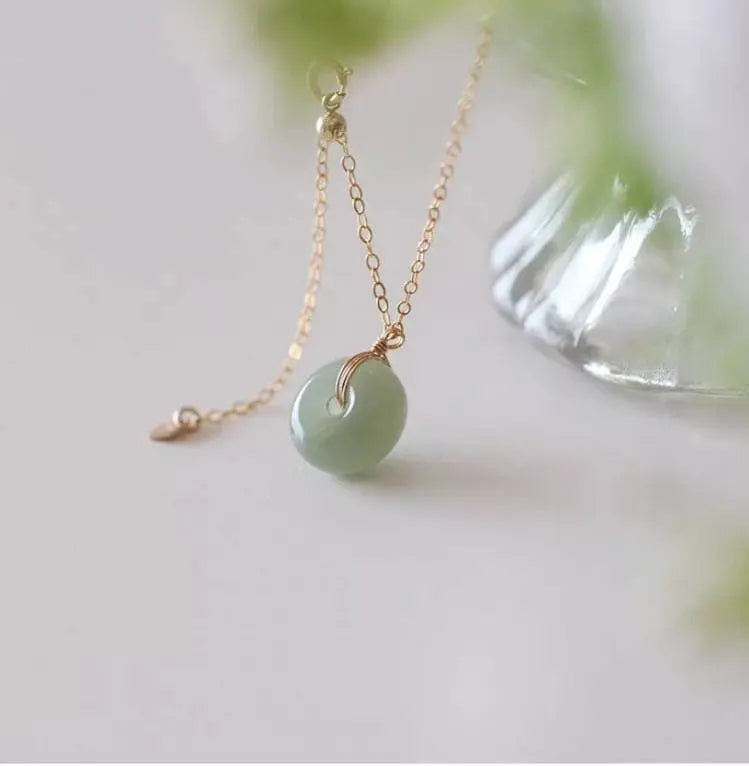 Gold Filled Hetian Jade Pendant Safe Buckle Necklace for Women
