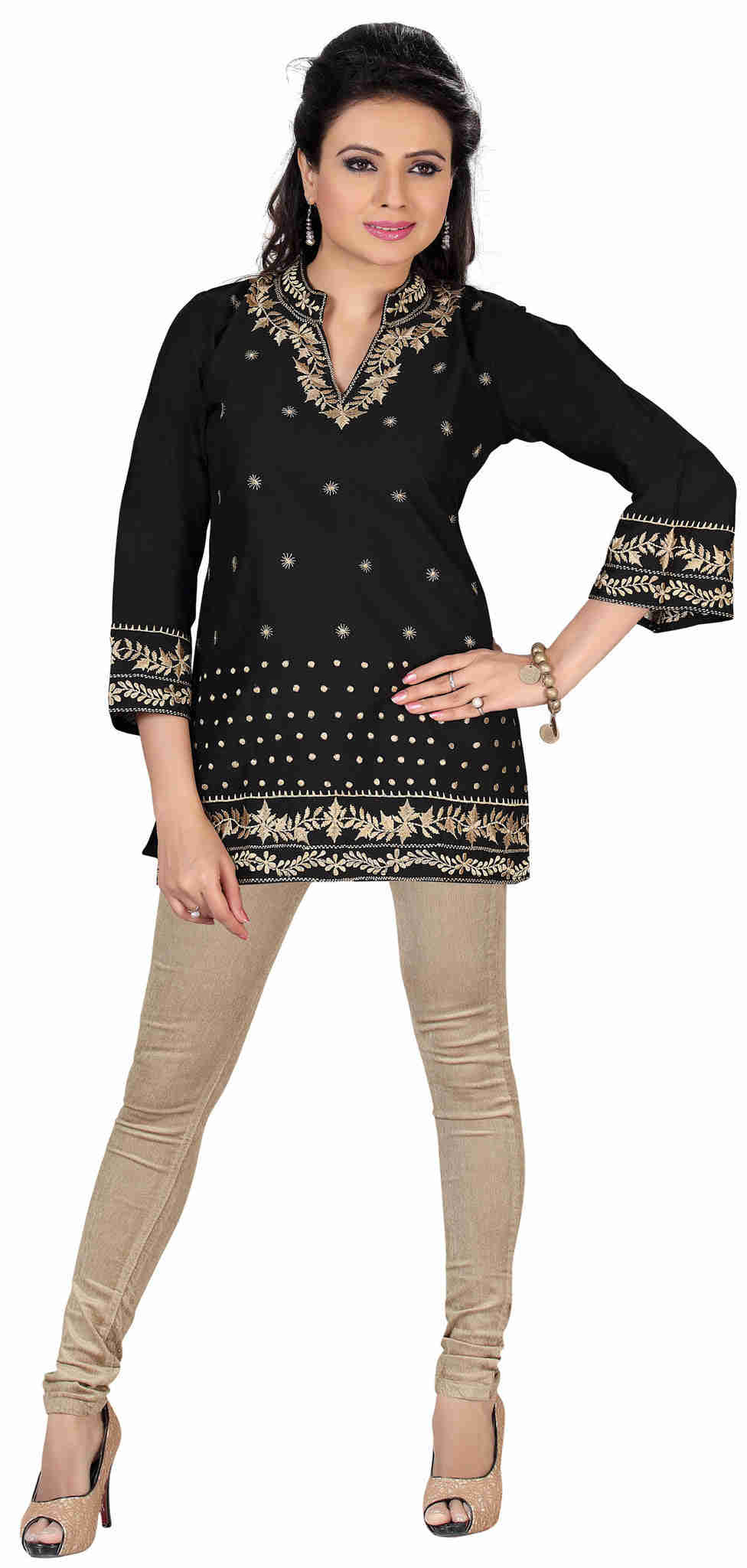India Embroidered Cotton Tunic Top Kurti for Women (Black)