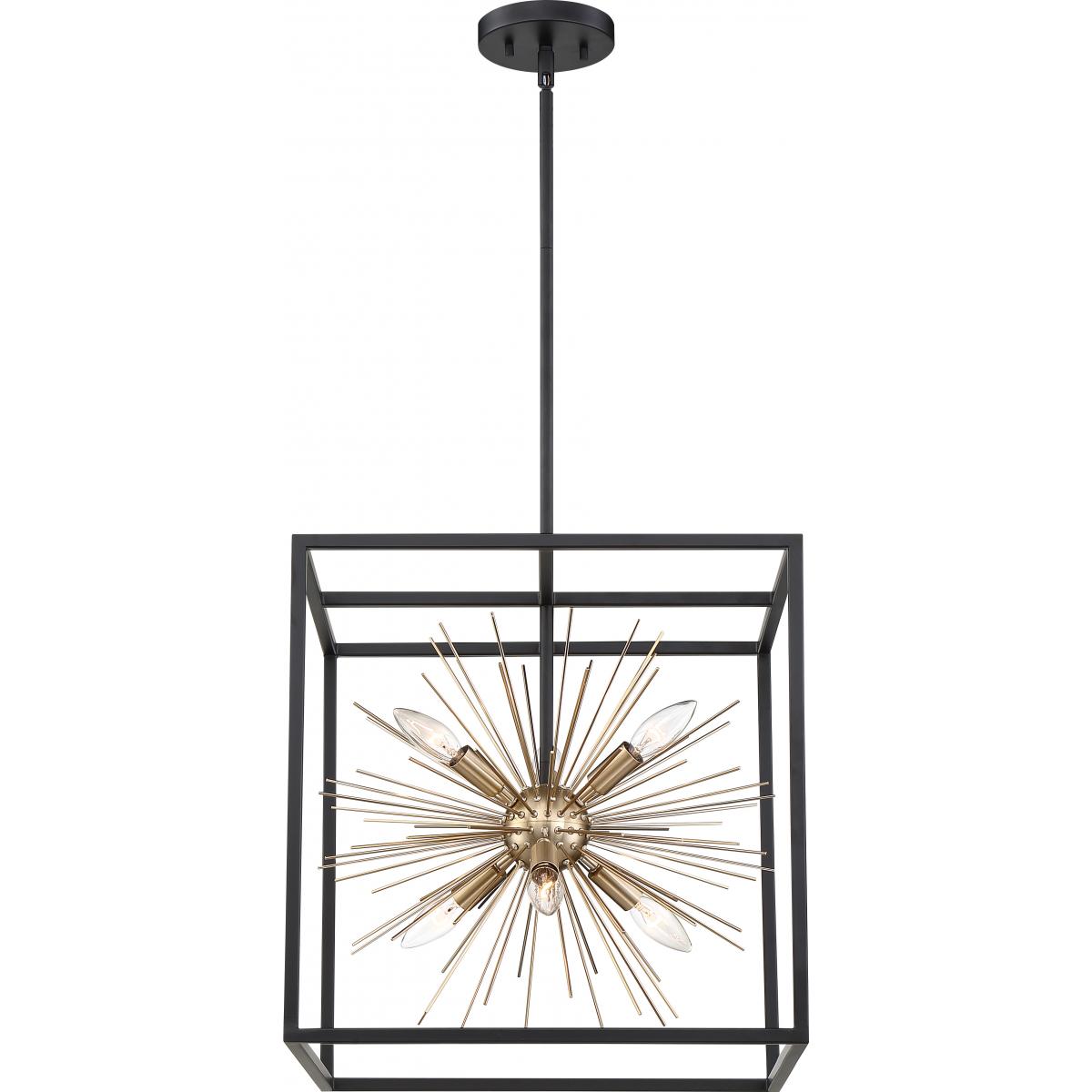 Spirefly 6 Light Pendant - Matte Black and Burnished Brass Finish
