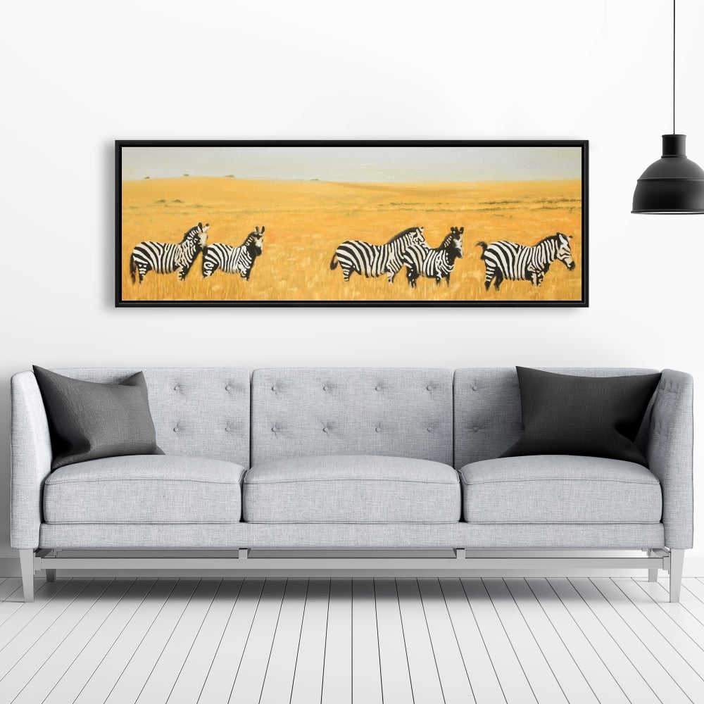 Herd Of Zebra - Fine Art Gallery Wrapped Canvas 16x48