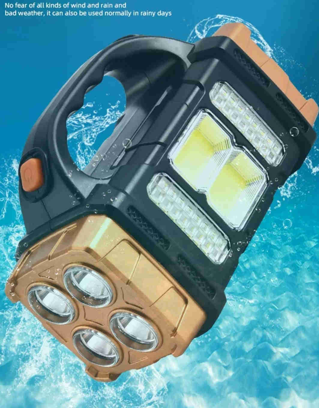 150000 Lumens Dual-Head Solar LED Searchlight with COB Work Light and USB Rechargeable Power Bank