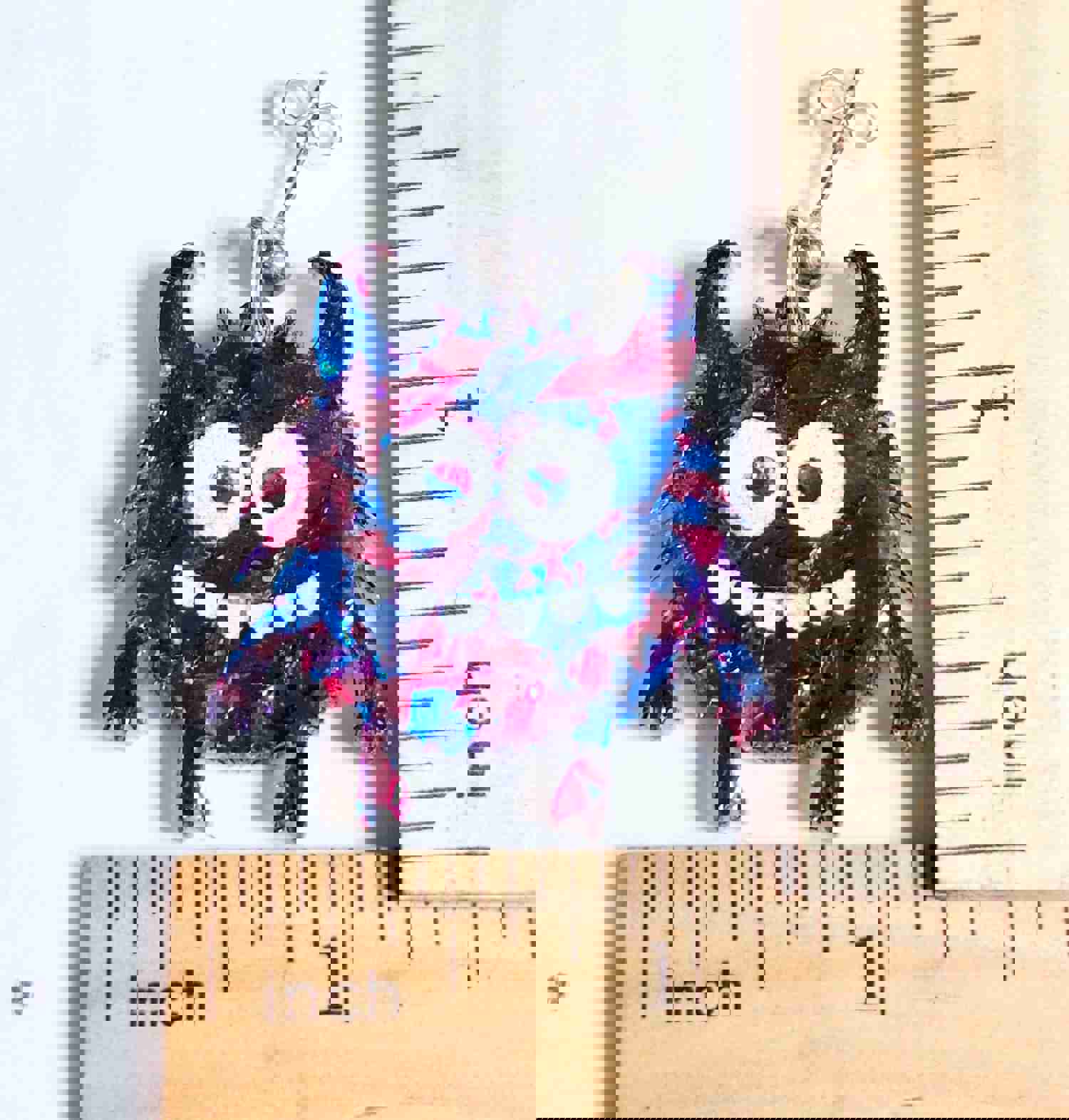 Purple Glitter Silly Monster Pendant Necklace - Retro Vaporwave Halloween Fun