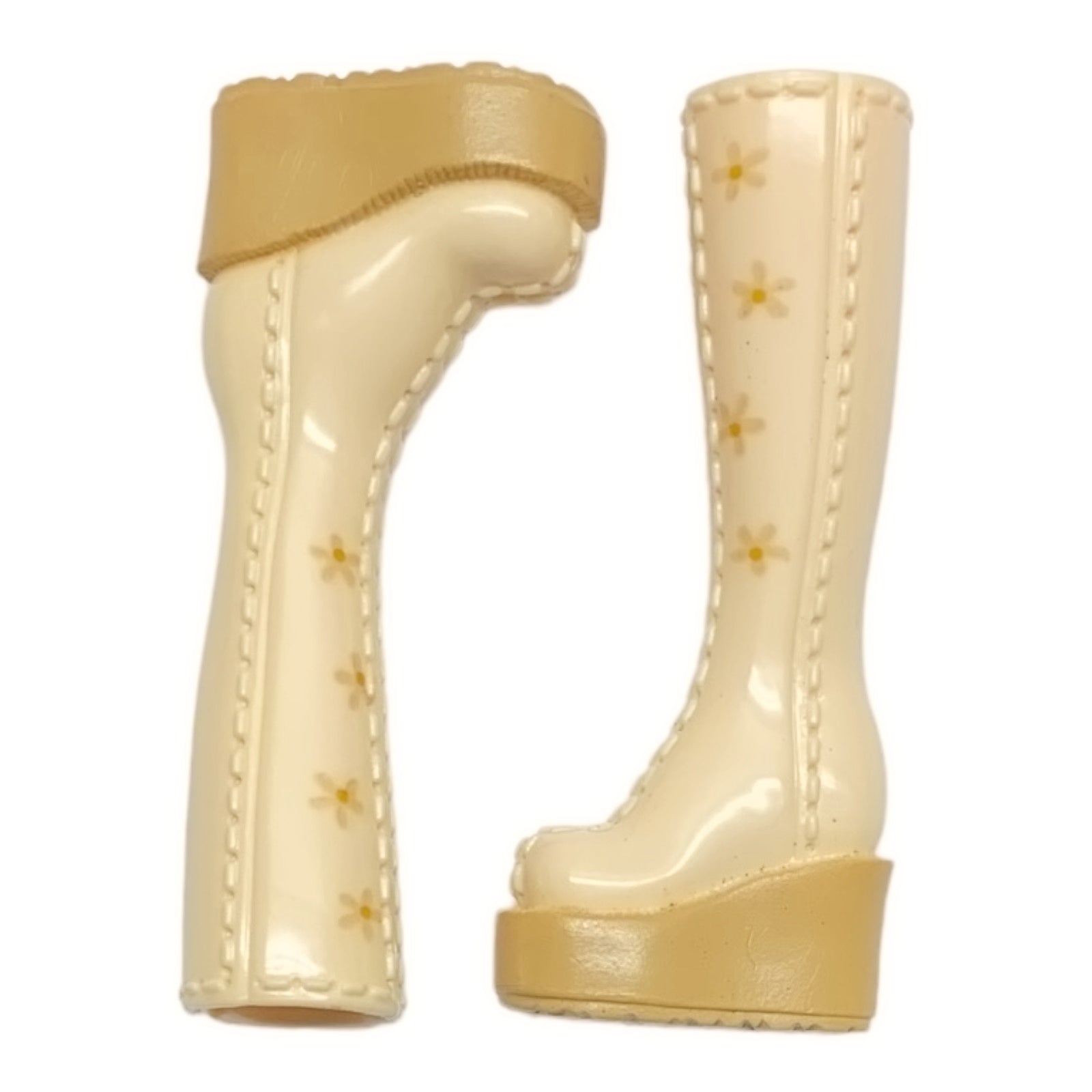 Mattel Barbie My Scene Doll Replacement Shoes - Tall Knee High Ivory Cream Floral Platform Boots