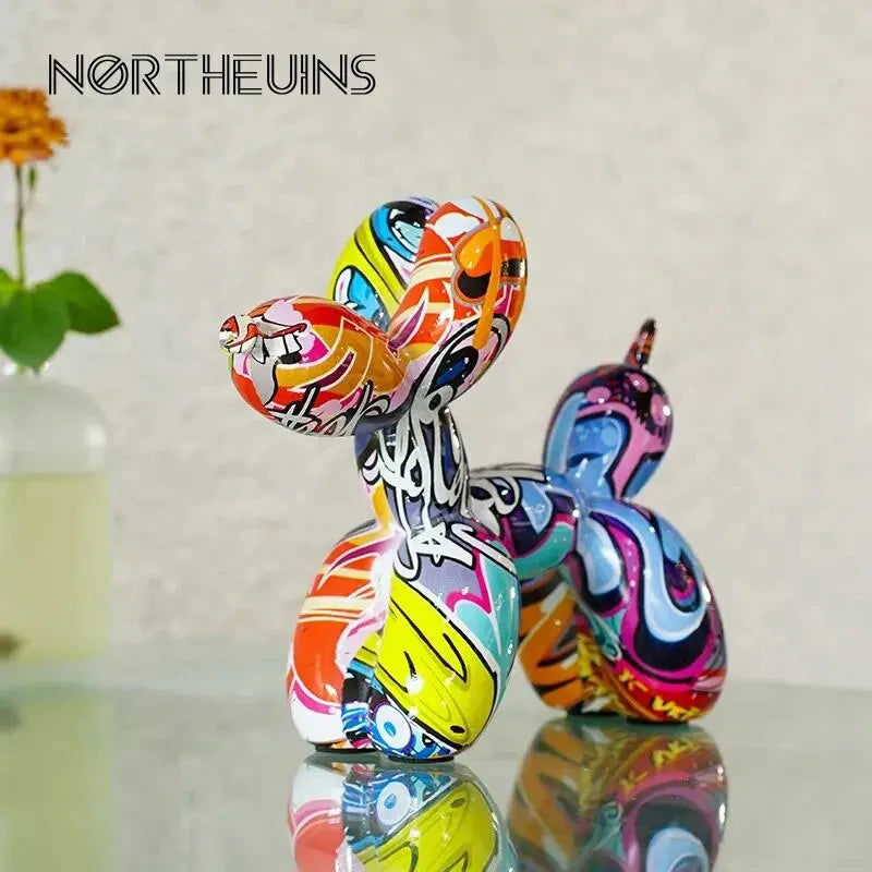 Resin Graffiti Balloon Dog Figurines for Home and Desktop Decoration