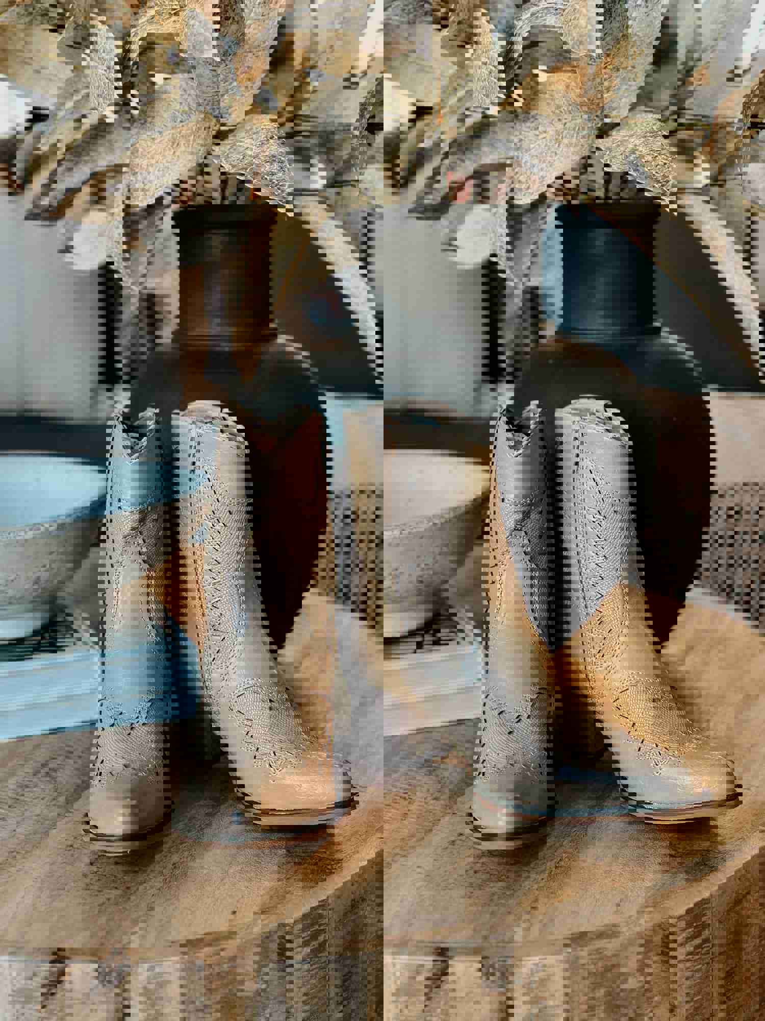 Western Gilly Boots - Taupe Side Zipper Boots