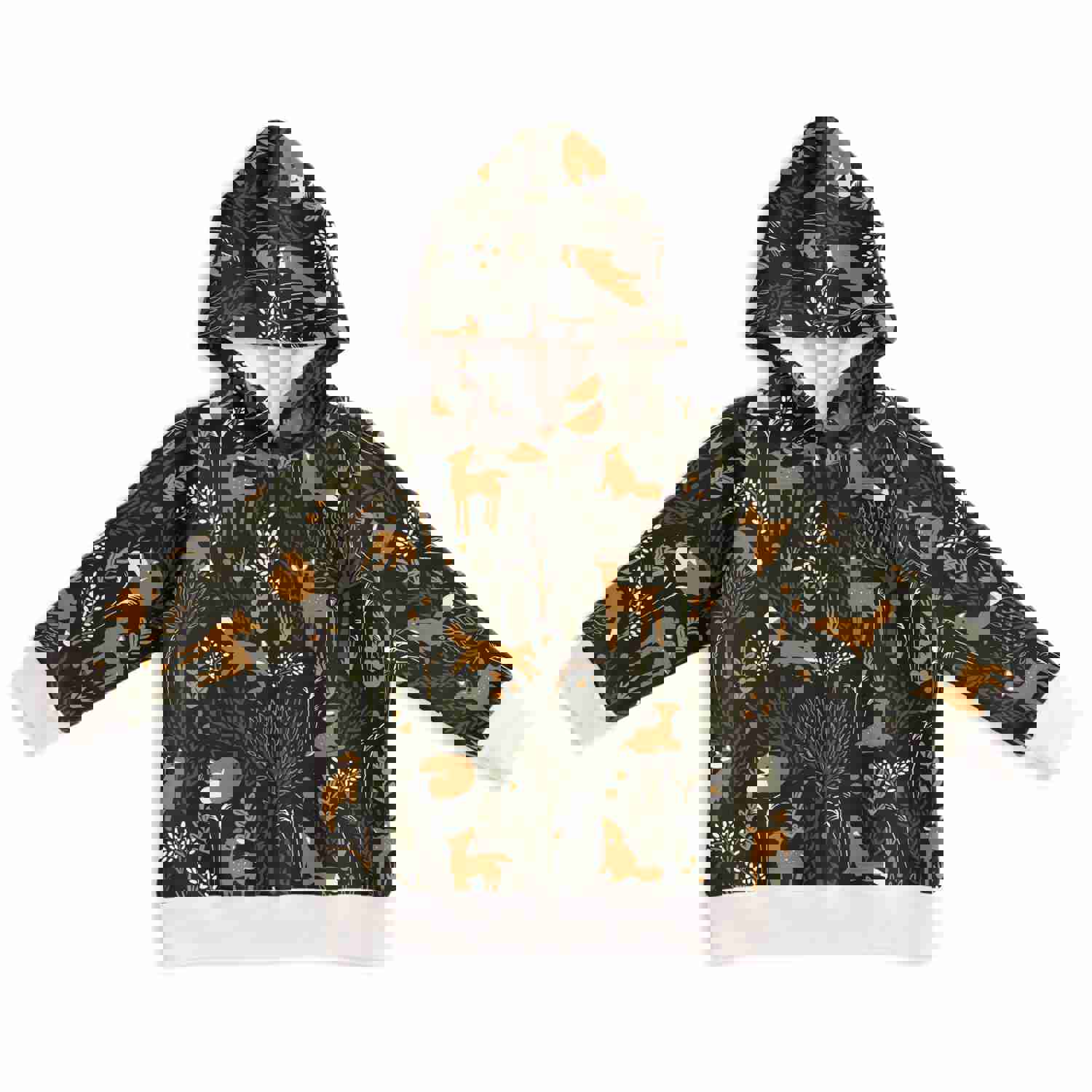 Hoodie - Deer & Foxes Dark Green