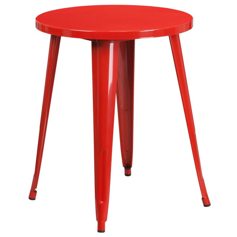 Flash Furniture Napoleon Commercial Grade 24 Round Red Metal Indoor-Outdoor Table Set with 2 Arm Chairs