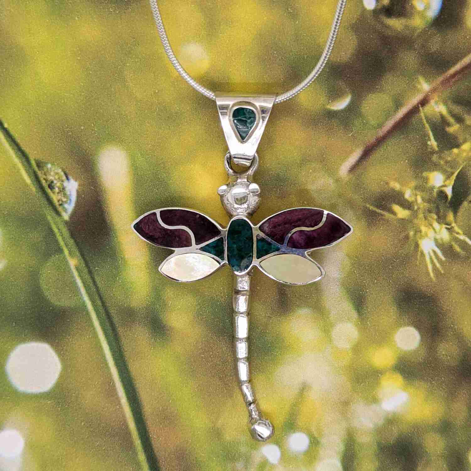 Sterling Silver Colorful Dragonfly Pendant