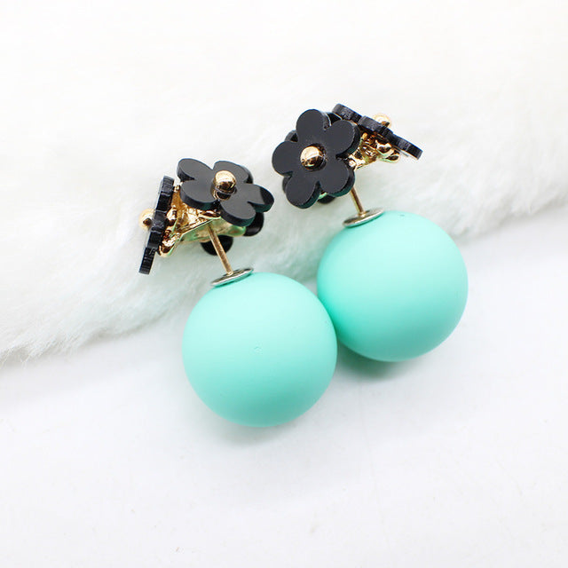 Fashion Simulated Pearl Ball Earrings - Double Side Stud Earrings for Women