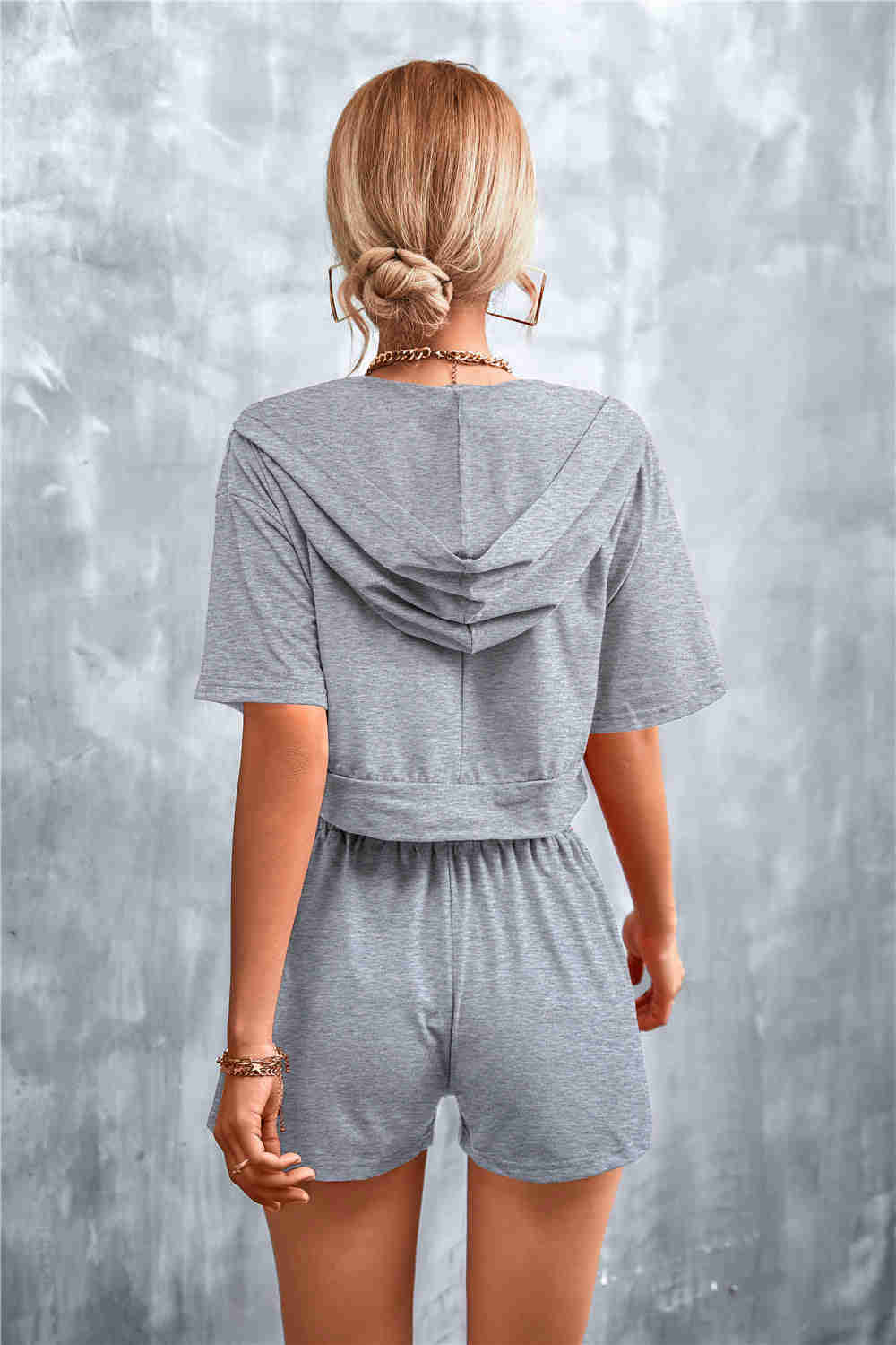 Crop Zip Up Hoodie and Shorts Set - Casual & Chic