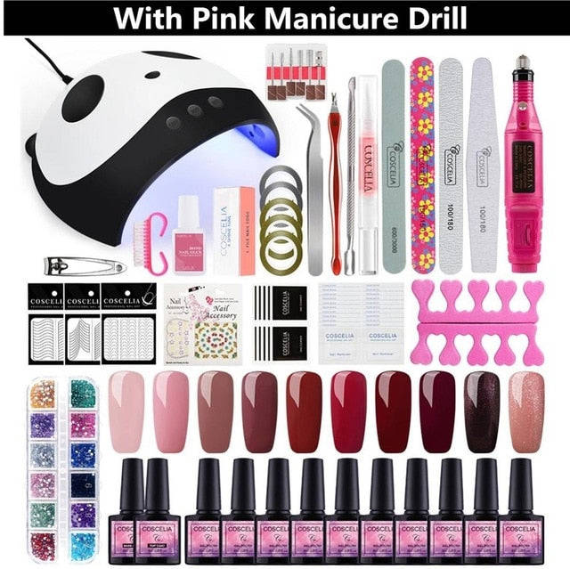 Home Salon Nail Gel Polish Manicure Art Kit with Rhinestone Crystals