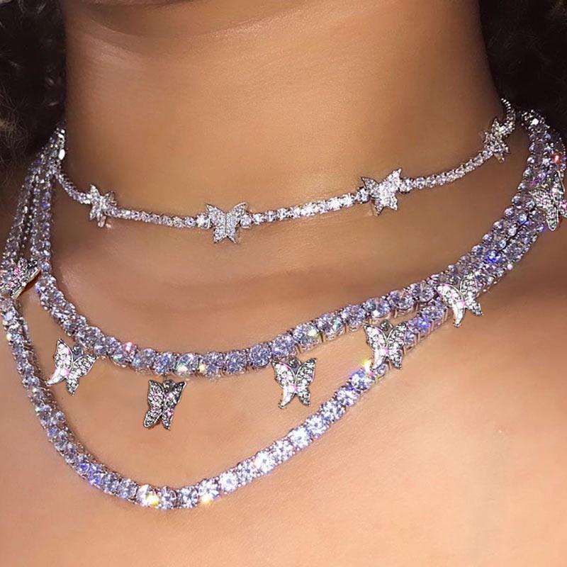 Annabella Butterfly Choker Necklace - 925 Sterling Silver with CZ Stones