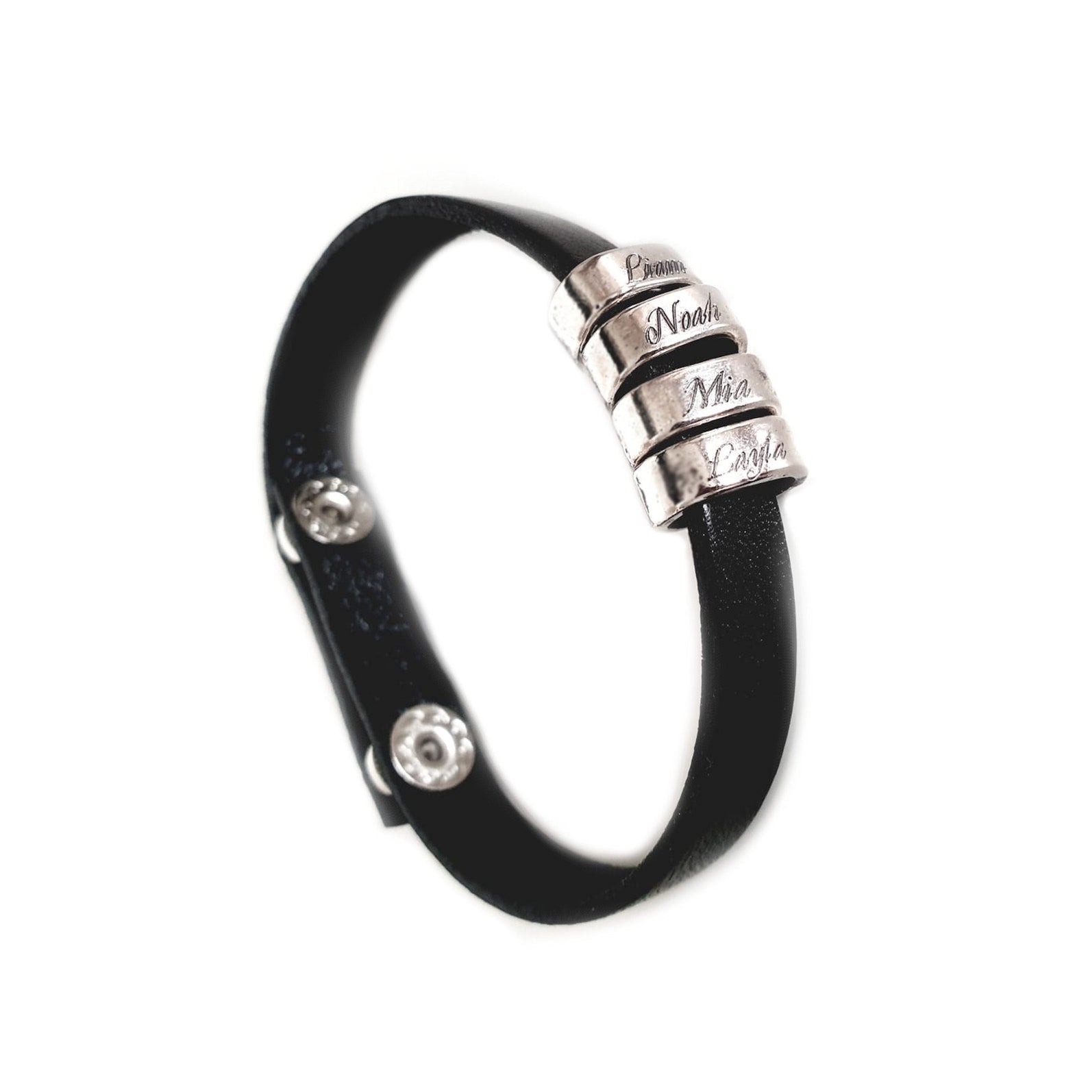 Personalized Leather Bracelet for Men with Engraved Charms - Ideal Gift for Dad
