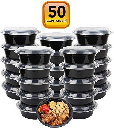 50-Pack BPA-Free Microwavable Meal Prep Containers with Lids (28 oz) - Freezer & Dishwasher Safe