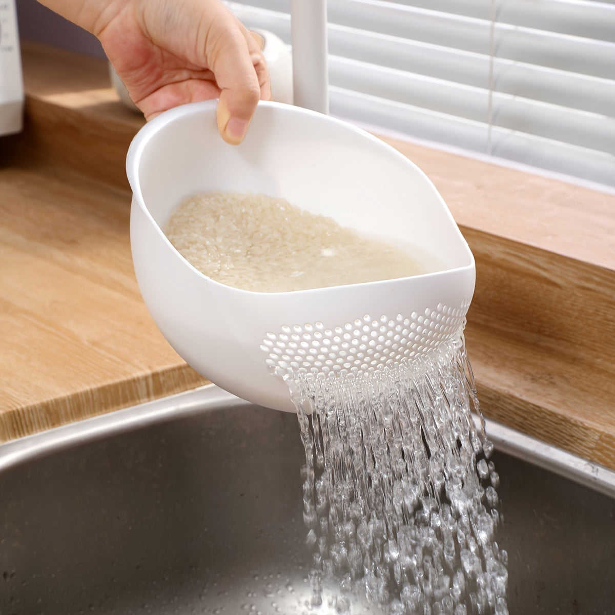 1pc Plastic Rice Washing Drain Basket, Multifunctional Kitchen Colander