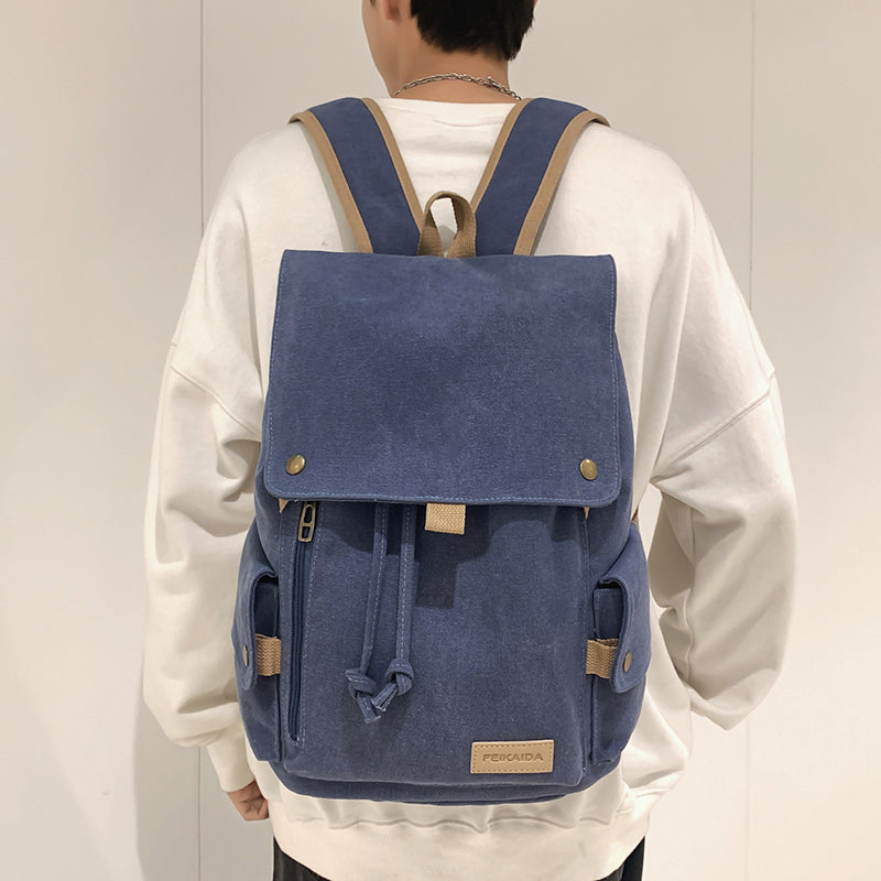 lhzstore Flap Backpack for Women - Large Capacity Fashion Canvas Drawstring School Bag