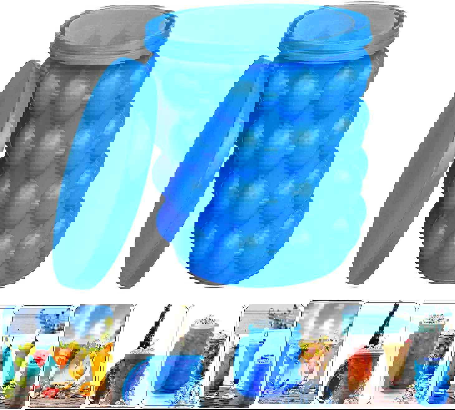 GDREAMT 2-in-1 Silicone Ice Cube Mold & Ice Bucket for Whiskey, Cocktails, and Beverages