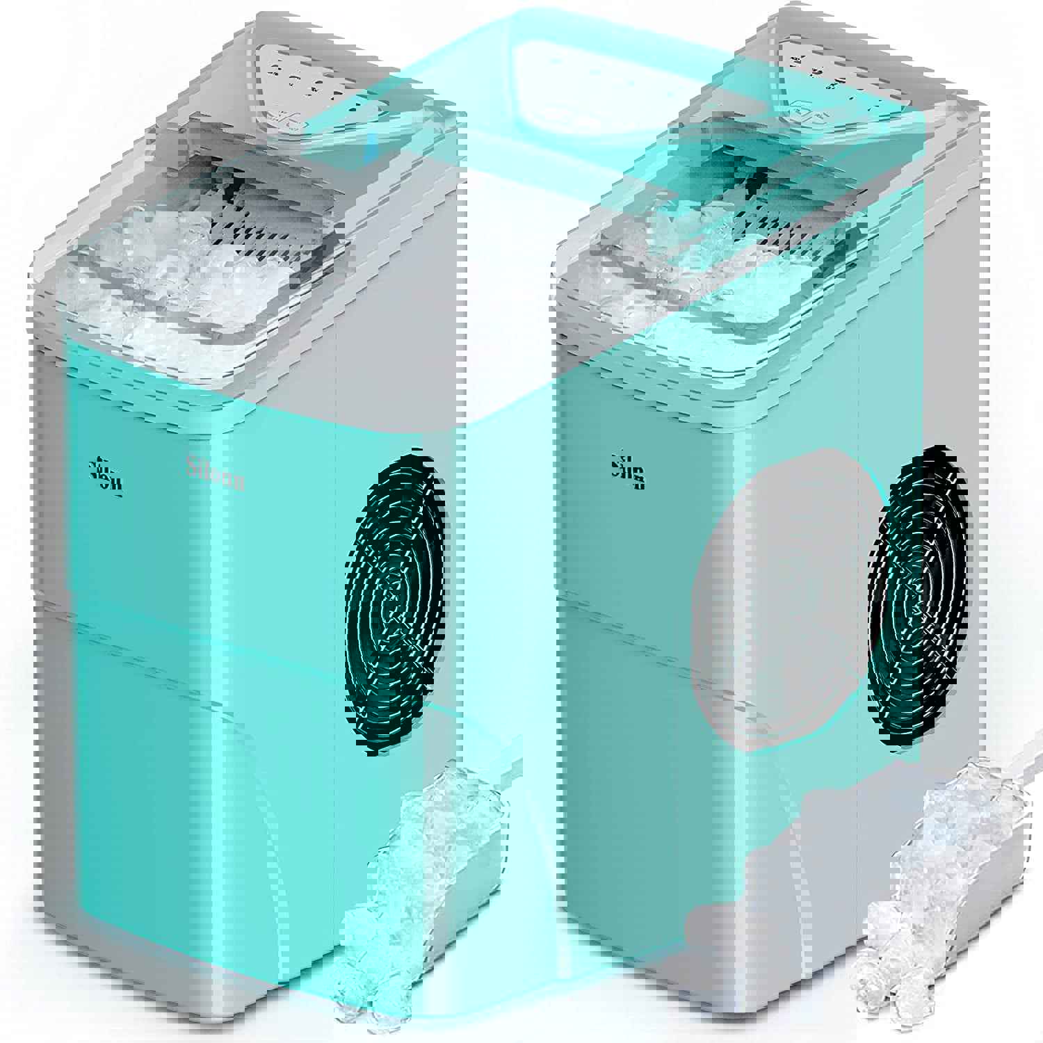 Ice Makers Countertop, 9 Cubes Ready in 6 Mins, 26Lbs in 24Hrs, Self-Cleaning Ice Machine with Ice Scoop and Basket, 2 Sizes of Bullet Ice for Home Kitchen Office Bar Party, Green