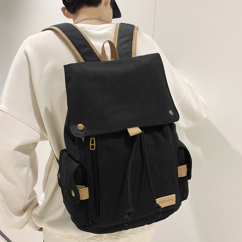 lhzstore Flap Backpack for Women - Large Capacity Fashion Canvas Drawstring School Bag
