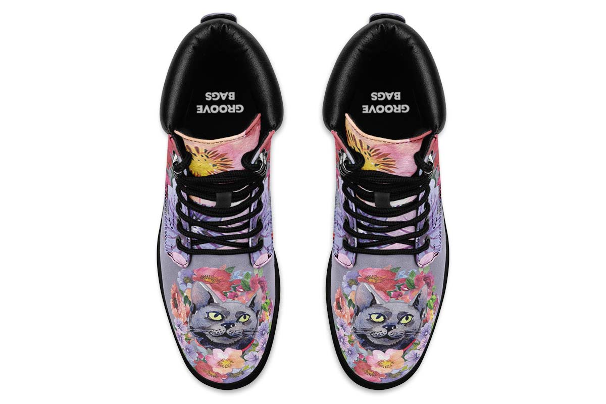 Floral Cat Classic Vibe Boots - Custom Printed Vegan Boots