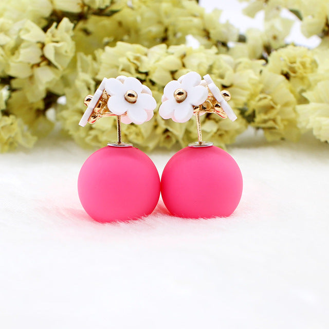 Fashion Simulated Pearl Ball Earrings - Double Side Stud Earrings for Women