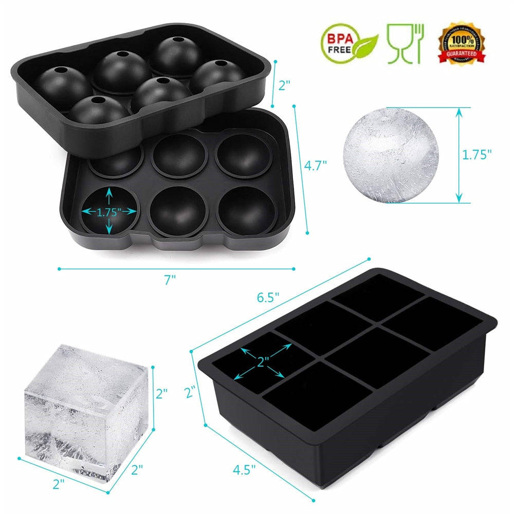 6 Grid Round Square Ice Cube Ball Maker for Whiskey & Cocktails